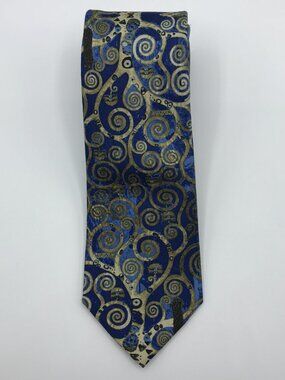 Fox & Chave Men's Blue Gold Hand Made 100% Silk 3.5" X 63" Tie Made In England